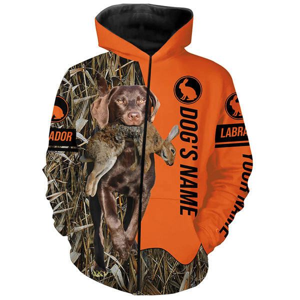 Rabbit Hunting with Dogs Chocolate Labrador Retriever Customize Name Shirts, Rabbit hunting gift FSD3598