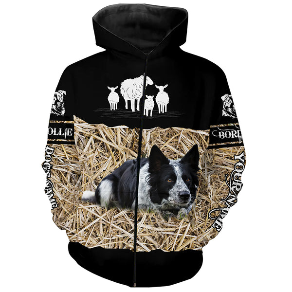 Border Collie herding sheep Dog custom Name all over print Hoodie Long sleeve T-shirt FSD4646