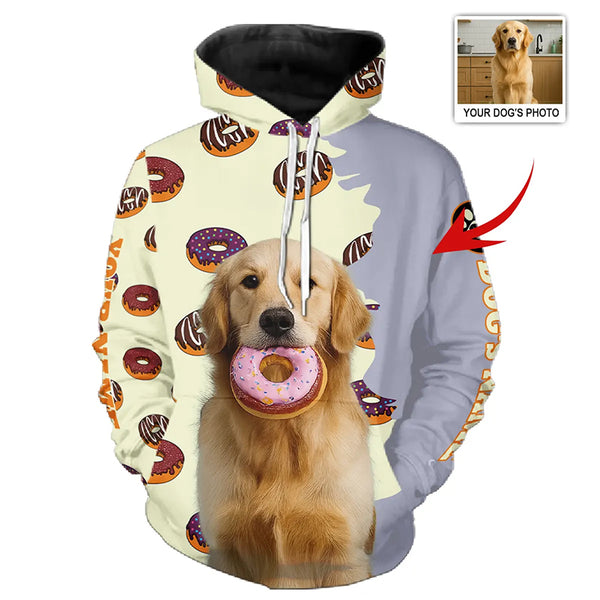 Funny Dog Holding a Donut in Its Mouth Hoodie – Custom Dog Photo FSD4776