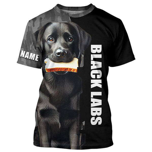 Black Labrador Retriever dog Custom Name Shirt with Sandwich, Funny shirt for Labs lover FSD4647