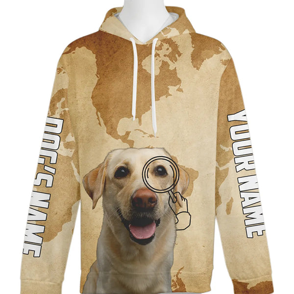 Funny Dog with Magnifying Glass Map Hoodie – Custom Dog Photo FSD4779