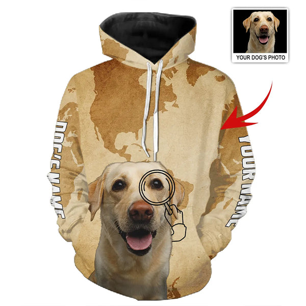 Funny Dog with Magnifying Glass Map Hoodie – Custom Dog Photo FSD4779