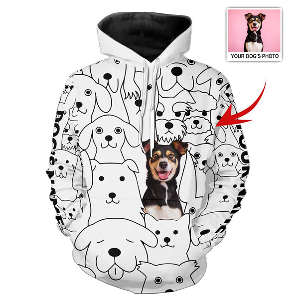 Custom Dog Photo Hoodie with Line Art Background – Funny Dog Lover Gift FSD4780