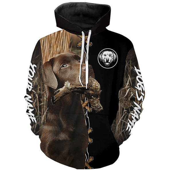 Chocolate Labrador Retriever Hunting Dog Custom Name Hoodie Shirt for Hunter FSD4687