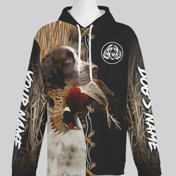 English Springer Spaniel Hunting Dog Custom Name Hoodie Shirt for Hunter FSD4689
