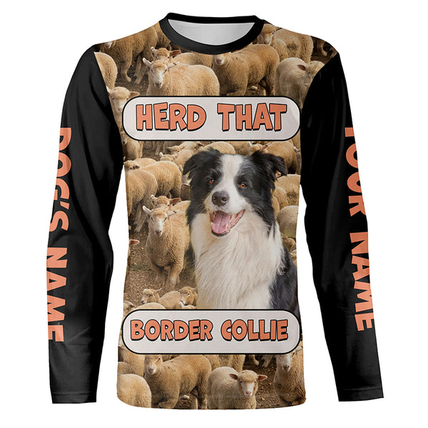 Border Collie herding sheep Dog custom Name all over printing Shirts FSD4650