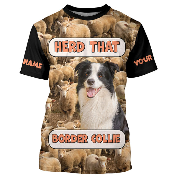Border Collie herding sheep Dog custom Name all over printing Shirts FSD4650