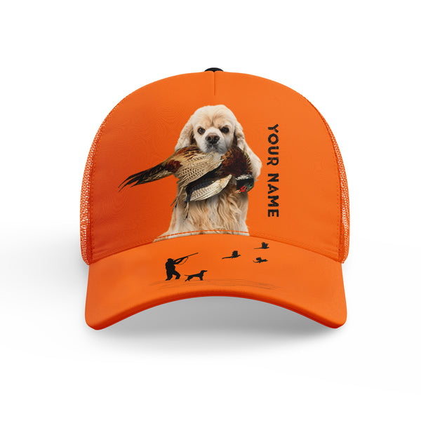 Hunting Dogs Pheasant Hunting Blaze Orange Custom Name Mesh Back Cap, Hunting Cap FSD4524
