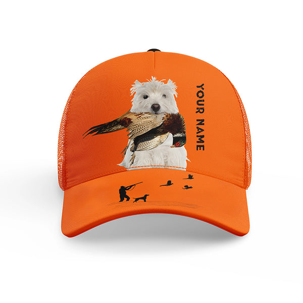 Hunting Dogs Pheasant Hunting Blaze Orange Custom Name Mesh Back Cap, Hunting Cap FSD4524
