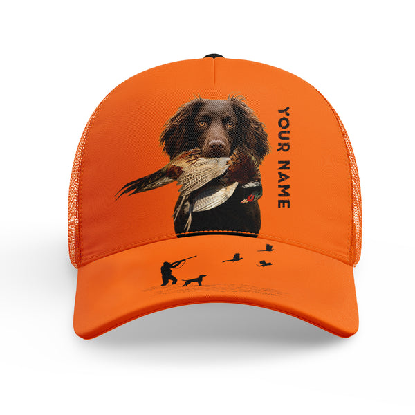 Hunting Dogs Pheasant Hunting Blaze Orange Custom Name Mesh Back Cap, Hunting Cap FSD4524