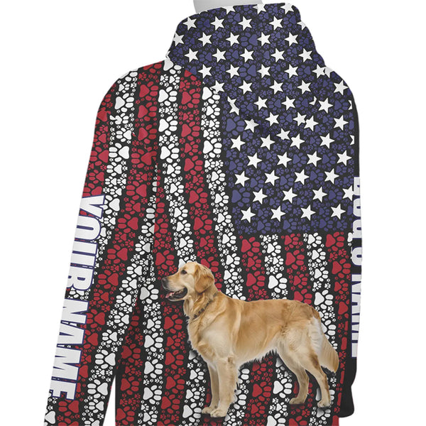 Patriotic Dog Paw American Flag Hoodie – Custom Dog Photo & Name FSD4783