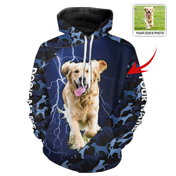 Custom Dog Photo Blue Camo Thunderstorm Hoodie for Dog Lovers FSD4785