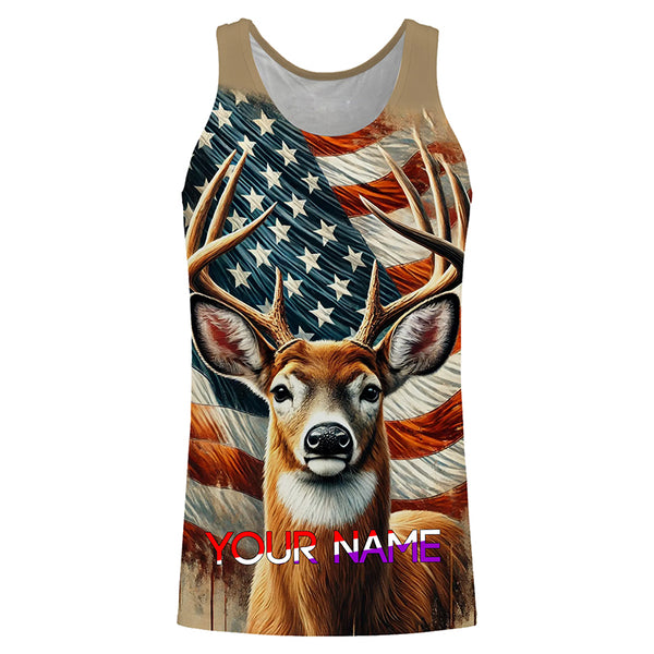 Deer Hunting American flag Custom name Shirts for Hunter, Best Deer Hunting Gifts FSD426