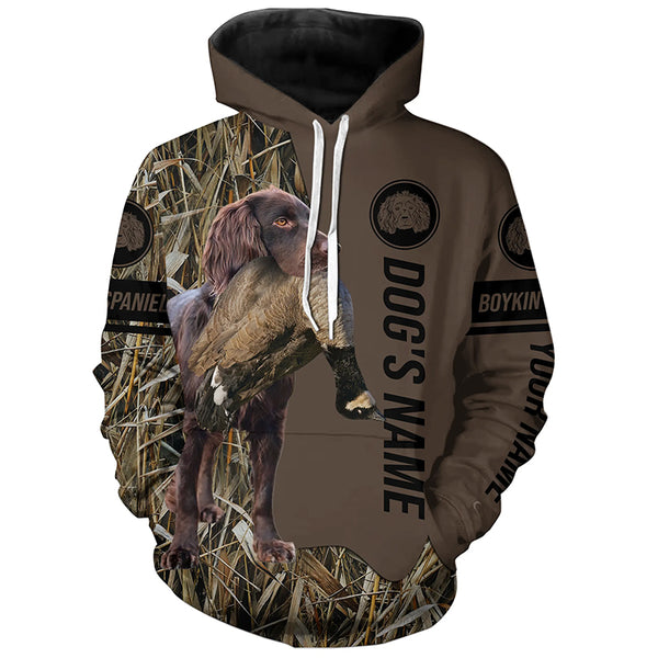 Boykin Spaniel Hunting dog customized Name Shirt, camo and brown color FSD4676