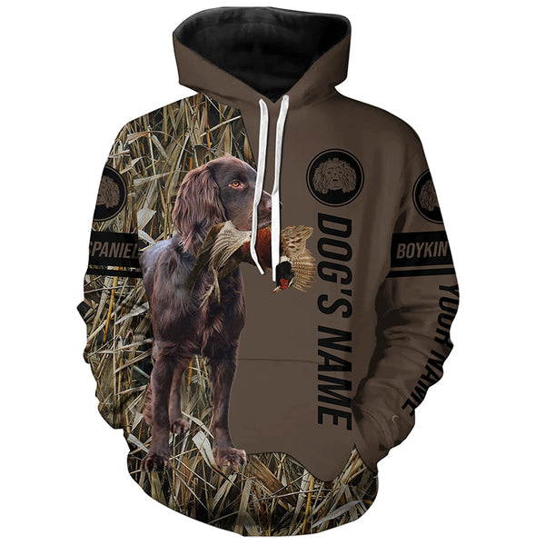 Boykin Spaniel Hunting dog customized Name Shirt, camo and brown color FSD4676
