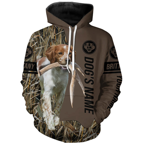 Brittany Hunting dog customized Name Shirt, camo and brown color FSD4677