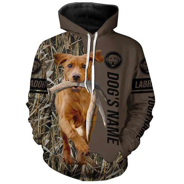 Fox red Labrador Retriever Hunting dog customized Name Shirt, camo and brown color FSD4679