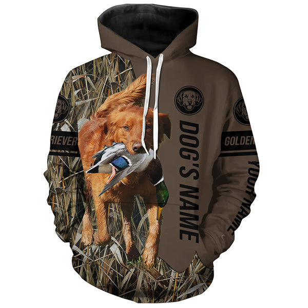 Red Golden Retriever Hunting dog customized Name Shirt, camo and brown color FSD4680