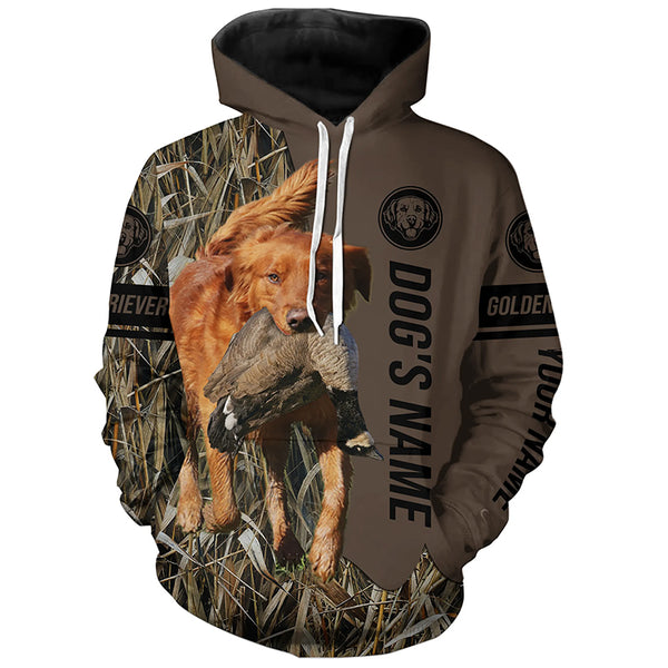 Red Golden Retriever Hunting dog customized Name Shirt, camo and brown color FSD4680
