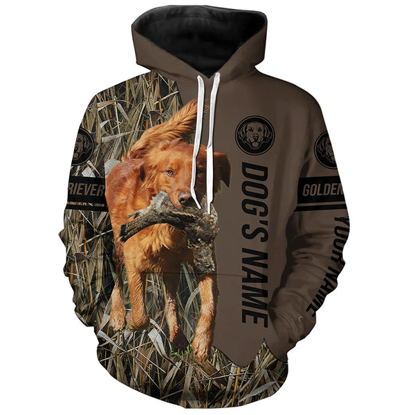 Red Golden Retriever Hunting dog customized Name Shirt, camo and brown color FSD4680