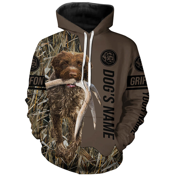 Wirehaired pointing griffon Hunting dog customized Name Shirt, camo and brown color FSD4681