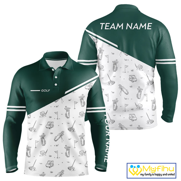 Green White Golf Pattern Mens Golf Tops Custom Gentleme Golf Shirts, Green Golf Tops NHT884