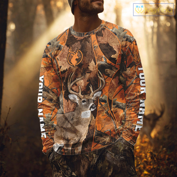 Unisex 3D Deer Hunting Orange Camo Shirt, Whitetail Deer Hunting Shirt For Deer Hunters NHT221