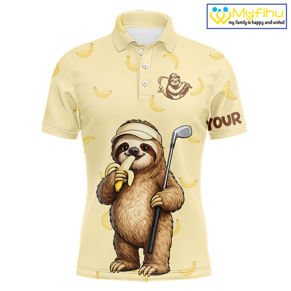 Funny Sloth Banana Mens Golf Polo Shirt Custom Golf Jerseys, Golf Apparel Gift For Golf Lovers NHT907