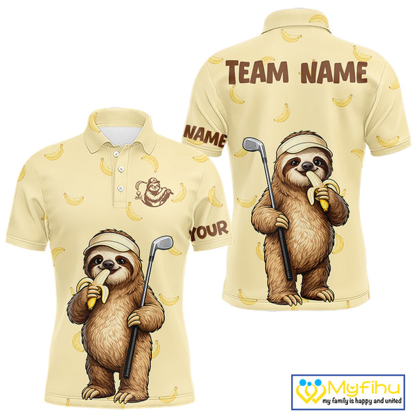 Funny Sloth Banana Mens Golf Polo Shirt Custom Golf Jerseys, Golf Apparel Gift For Golf Lovers NHT907
