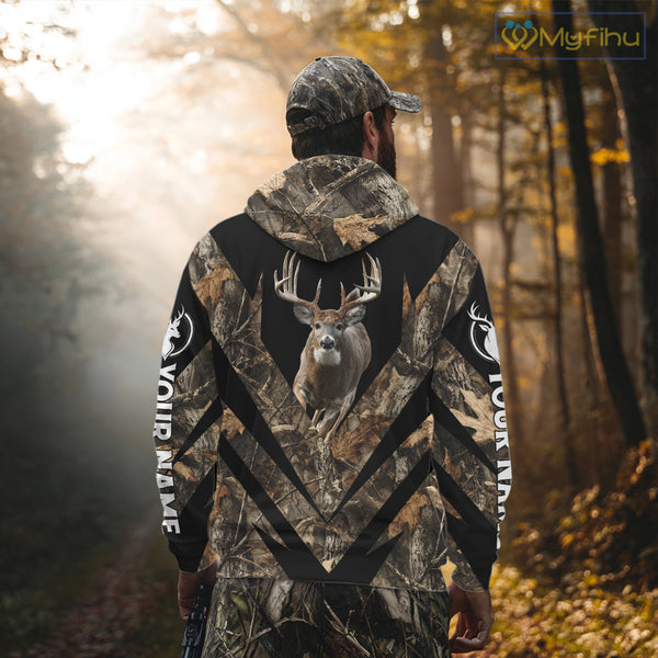 Customized Name Whitetail Deer Hunting Jump Shirt, Hunting Hoodie For Men NHT354