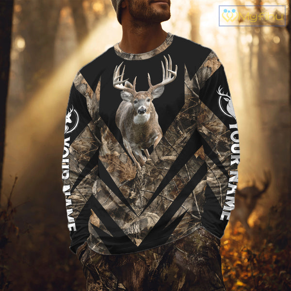 Customized Name Whitetail Deer Hunting Jump Shirt, Hunting Hoodie For Men NHT354
