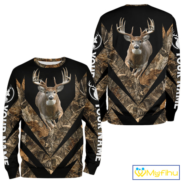 Customized Name Whitetail Deer Hunting Jump Shirt, Hunting Hoodie For Men NHT354