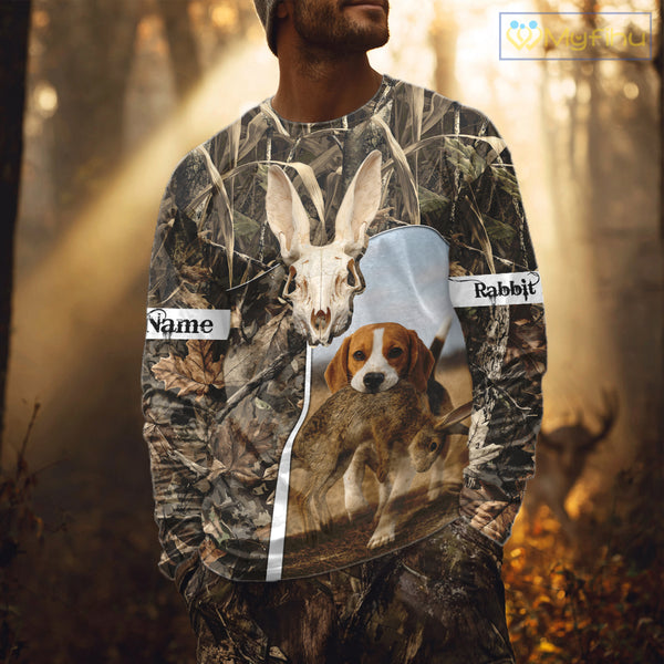 Rabbit Hunting With Beagle 3D Skull Camo Custom Hunting Shirt, Rabbit Hunting Clothing NHT229