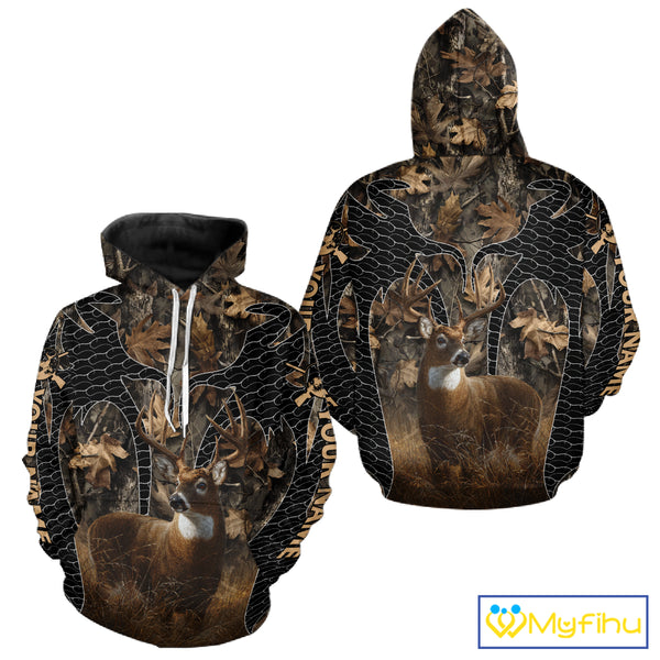 Hunting Camo Hoodie with Majestic Deer Print Outdoor Style, Deer Sweatshirts For Men NHT370