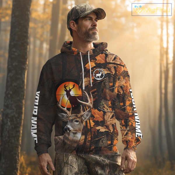 Whitetail Deer Hunting Orange Camo 3D All-Over Printed Shirt, Custom Name Hunting Shirt NHT251