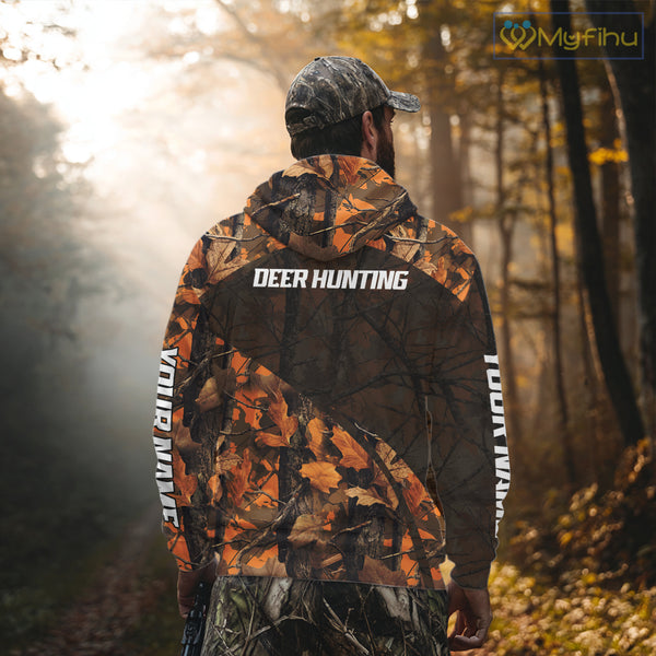 Whitetail Deer Hunting Orange Camo 3D All-Over Printed Shirt, Custom Name Hunting Shirt NHT251