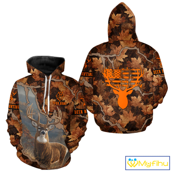 Whitetail Deer Hunting Shirt-Personalized US Flag Camouflage, Best Gifts for Deer Hunters NHT71