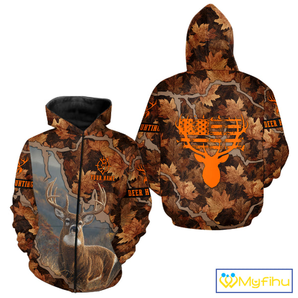 Whitetail Deer Hunting Shirt-Personalized US Flag Camouflage, Best Gifts for Deer Hunters NHT71