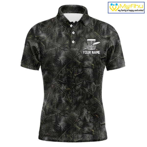 Camo Forest Disc Golf Polo Shirt Custom Name – Forest Camouflage Performance Polo Shirt NHT835