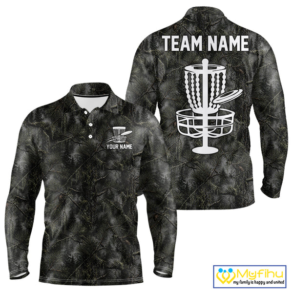 Camo Forest Disc Golf Polo Shirt Custom Name – Forest Camouflage Performance Polo Shirt NHT835