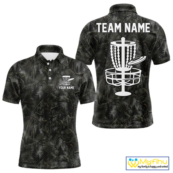 Camo Forest Disc Golf Polo Shirt Custom Name – Forest Camouflage Performance Polo Shirt NHT835