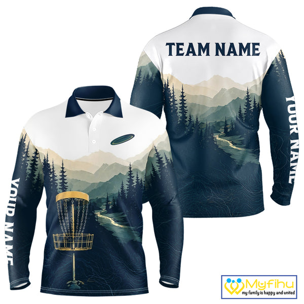 Green Mountain Landscape Disc Golf Mens Polo Shirt Custom Forest Disc Golf Shirt For Men NHT838