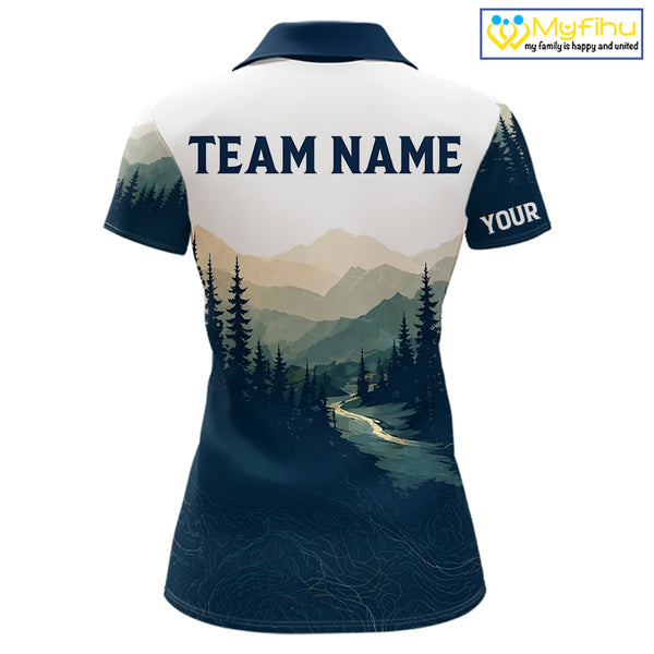 Green Mountain Landscape Disc Golf Womens Polo Shirt Custom Forest Disc Golf Shirt For Women NHT838