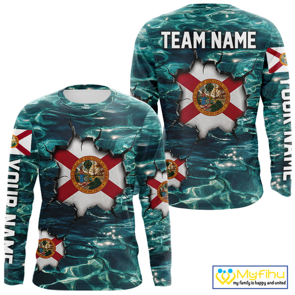 Florida Flag Fish Water Camo Custom Long Sleeve Fishing Shirts, Performance Fishing Shirts For Men NHT847