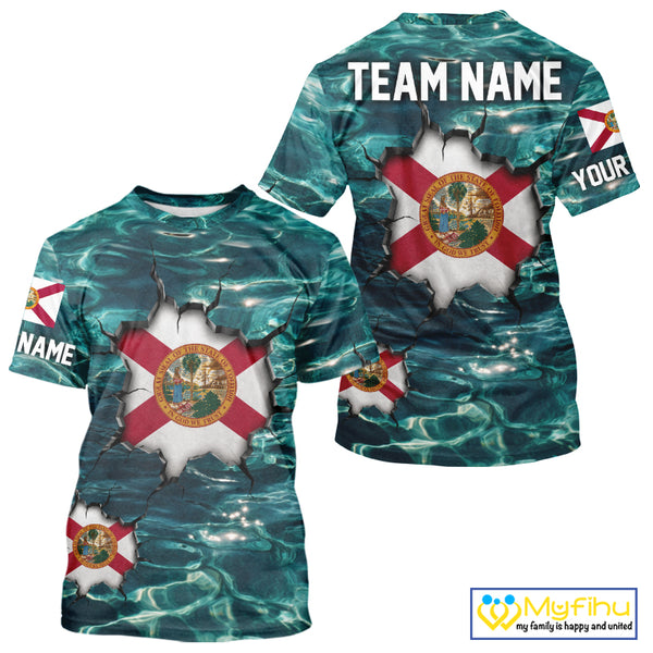 Florida Flag Fish Water Camo Custom T - Shirt Fishing Shirts, Performance Fishing Shirts For Men NHT847