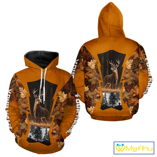 Whitetail Deer Hunting Orange Camo Autumn - Personalized All Over Print Deer Hunting Clothes NHT179