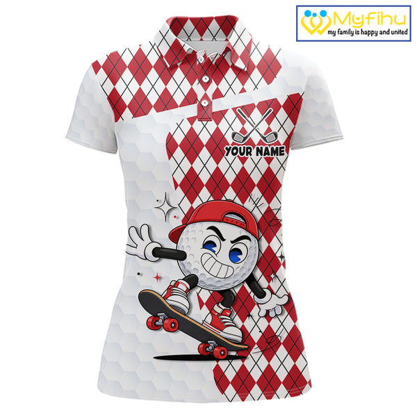 Womens Golf Polo Shirt Argyle Pattern Golf Shirts For Womens Funny Golf Ball Shirt Gifts|Red  NHT861