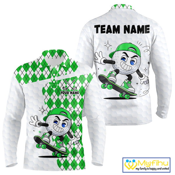 Mens Golf Polo Shirt Argyle Pattern Golf Shirts For Mens Funny Golf Ball Shirt Gifts|Green NHT863