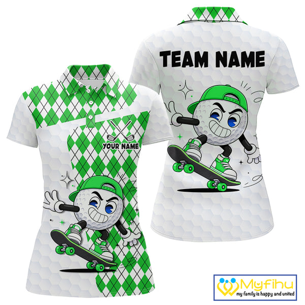 Womens Golf Polo Shirt Argyle Pattern Golf Shirts For Womens Funny Golf Ball Shirt Gifts|Green NHT863