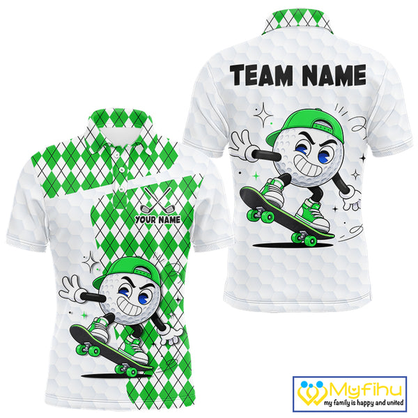 Mens Golf Polo Shirt Argyle Pattern Golf Shirts For Mens Funny Golf Ball Shirt Gifts|Green NHT863